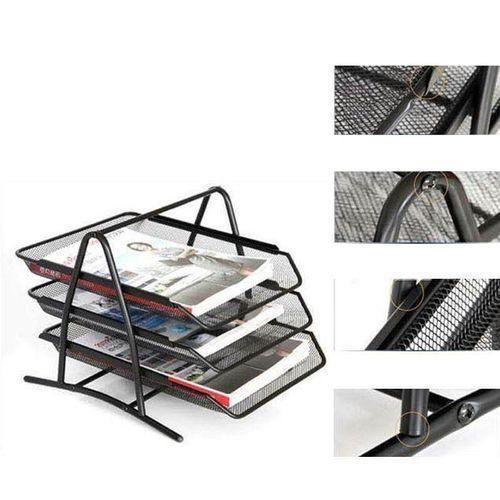 3-Tier Document Shelf Magazine Frame Paper Files Holder Tray, Black