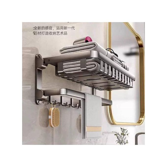 7pc 3-Fold Towel Rack Space Aluminum Bar Rail Paper Holder 9 g Holders For Shower Room Organizer Bath Hanger Corner Shelf Toilet Brush Bathroom Shampoo Storage Accessories Shower Caddy Brush Space Aluminum Wall Mount-Multicolor