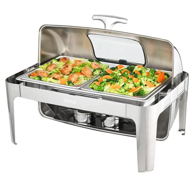 Quality Chaffing Dish Buffet Serveware With Rolling Top And Visible Window-Silver