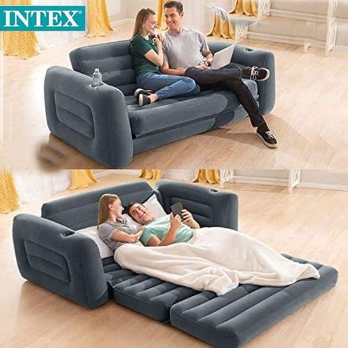 Intex Inflatable Sofa Bed Pull-Out Chair Inflatable Bed With Pump - Grey/Black