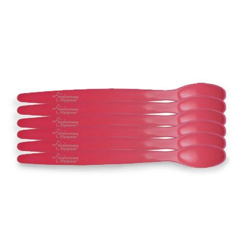 tommee tippee Essential Basics Feeding Spoons- 6 Pack Baby Toddler Spoon - Red