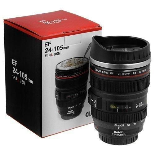 Camera Lens Coffee Tea Mug With Lid - Black/White