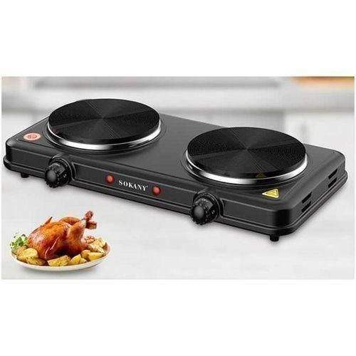 Electric Heater Double 2 Eyes Non-stick Coating Overheat Protection Double Solid Electric Hotplate - Black