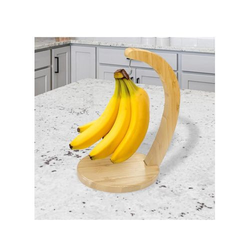 Banana Hanger, Banana Holder, Bamboo Banana Hanger Hook, Banana Stand, Grape Hanger, Bamboo Paper Towel Holder, Easy Tear Bamboo Paper Towel Holder Dispenser Organizing Stand - Brown