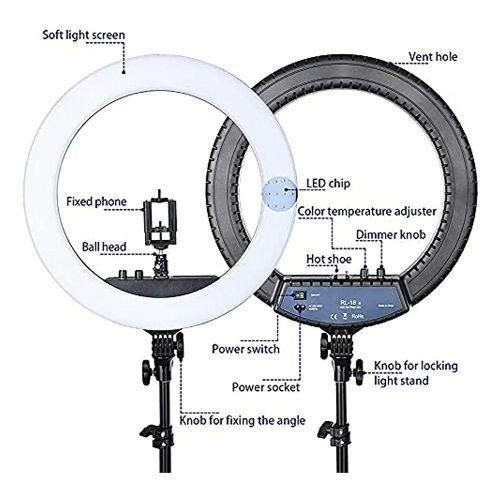 Multipurpose Tripod 18 Inch Remote Control LED Ring Light With 3 Cell Phone Holders And A Free Tripod Stand - Black, White