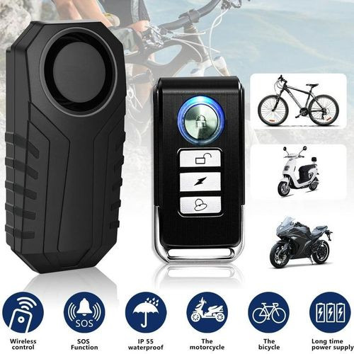 1 Pack Bike Alarm with Remote, Anti-Theft Vibration Security Motion Sensor Alarm for Vehicle Bicycle Electric Tricycle, 113dB Volume and Sensitivity Adjustable,IP55 Waterproof,SOS Function - Black