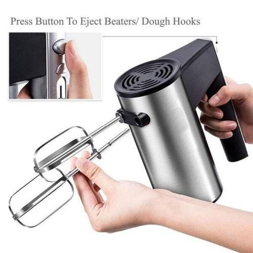 Hoffmans Hand Mixer Stainless Steel With Beaters & Dough Hook - Black /Silver.