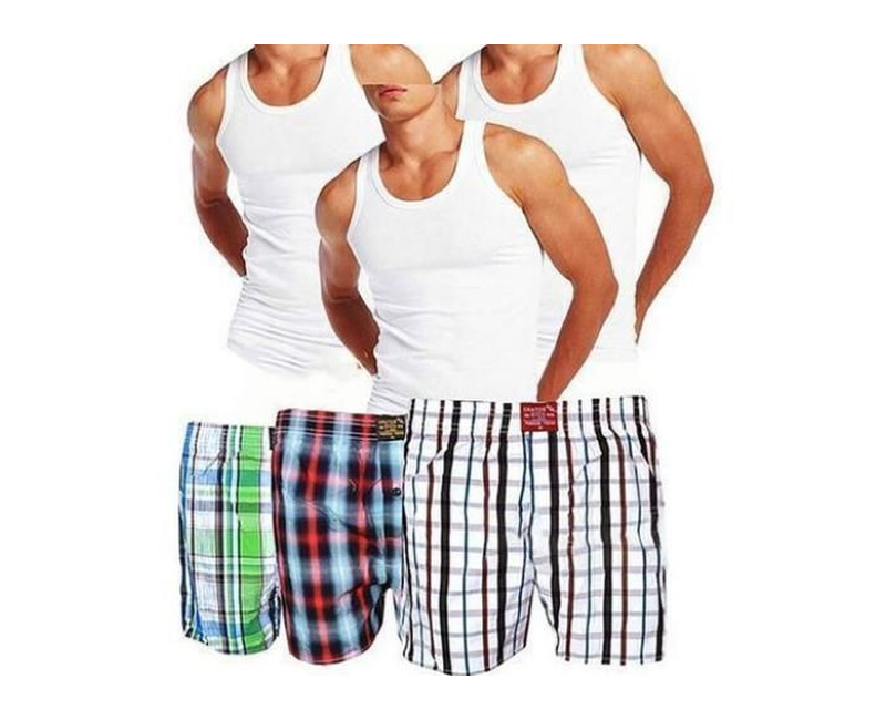 Bundle Of 3 Vests And 3 Checkered Men's Boxers-Multicolor