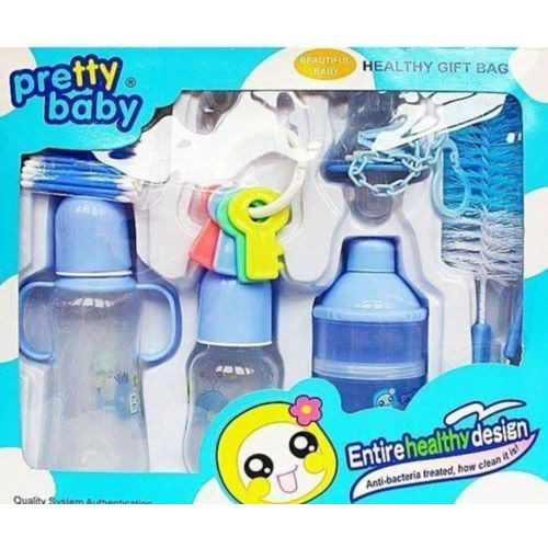 Generic Xim Pretty Baby Infant Newborn Baby Bottle Cup Nipple Milk Powder Box Kit Gift Set 8 Pieces - Blue