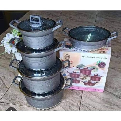 10Pcs Granite Cookware Set - Gray