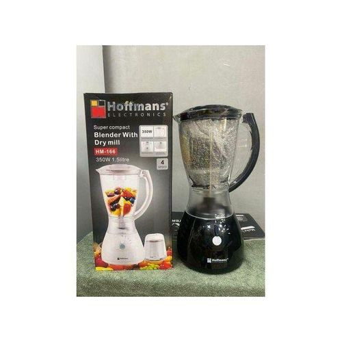 Hoffmans Super Compact Blender With Dry Mill (HM-166) – 350W, 1.5L Capacity - Black
