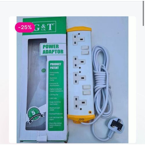 Aluminum Casing Power Extension Socket 4 Way - Silver