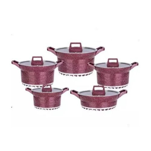 10 Pieces Granite Non-Stick Serving Dishes Saucepans Cookware - Multi-colours.
