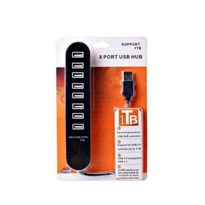 High Speed 8 Ports USB Portable USB Hub - Black