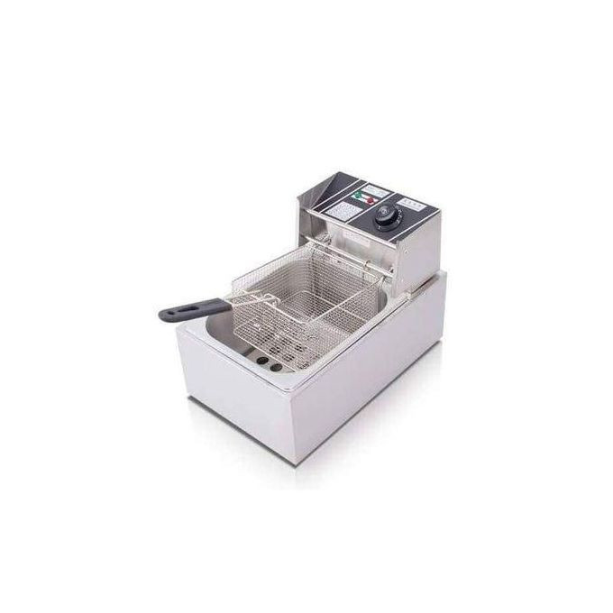 6 Liters Fast Frying Stainless Steel Deep Fryer With Chips Chicken Basket-Silver