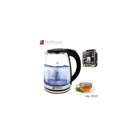 Hoffmans 2L Glass Electric Kettle With LED Blue Light- Silver , Black.