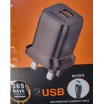 Amaya 2 In 1 Fast Charger+ Micro USB Data Cable - Black