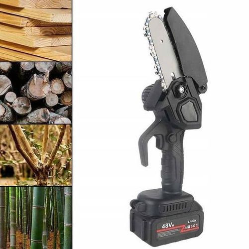 Power Tools Mini 48V Battery-Powered Cordless Chain Saw, Portable Electric Pruning Chain Saws With 1 Battery 1 Chain, Cordless Handheld Chain Saw Wood Cutter Pruning Shears For Tree Branches, Courtyard, Patio, Woodworking Garden Tools- Black