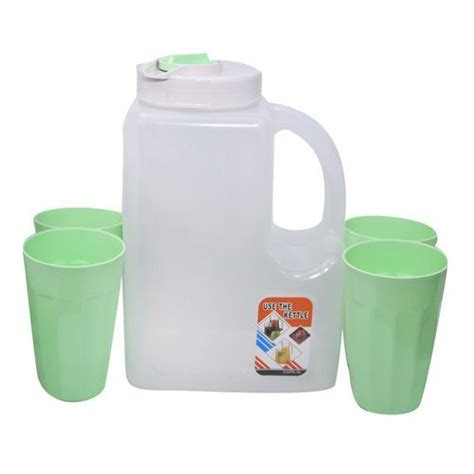 Plastic Water Fridge Bottle with 3 multi colour Glasses, 4L -