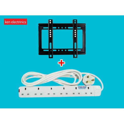 Power King 14"-42" TV Wall Mount & 6 Way Power Extension Cable - White,Black