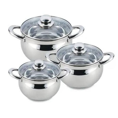 6 Pieces Set Of Heavy Duty Stainless Steel Cookware Serving Dishes With Thickened Bottom And Glass Lids-Silver