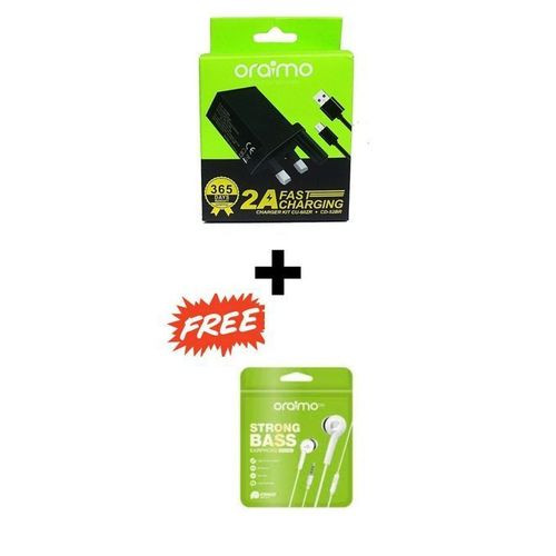 Oraimo 2A Fast Charging SmartPhones Chager + Free Earphone - Black