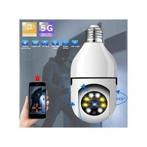 1080P Wireless 360 Rotate Auto Tracking Panoramic Bulb Camera Light Wifi PTZ I P Cam - White