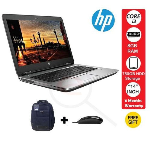 Hp ProBook 640 G1 Intel Core- I3, 8GB RAM, 750GB HDD + Free Bag & Mouse - Black (6MTHS WRTY)