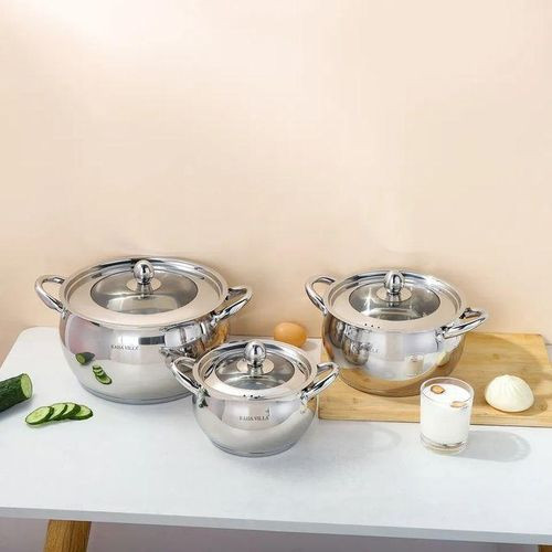 6 Pcs Of Stainless Steel Saucepans Cookware Induction Pots - Silver