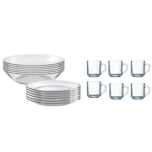 18 Pieces Of Clear Glass Soup Plates Glass Cups And Dinner Plates-Transparent