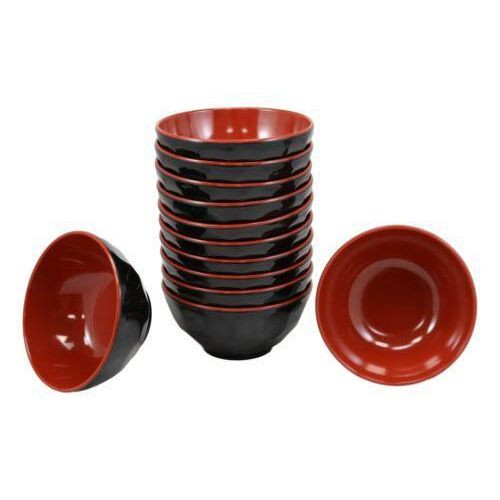 12 Pieces Thick And Heavy Melamine Soup Salads Fruits Bowls-Red/Black