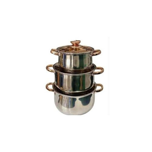 Kaisa Villa 6 Piece Of Stainless Steel Saucepans Cookware Soup Pots Serving Dishes With Glass Lids And Golden Handles