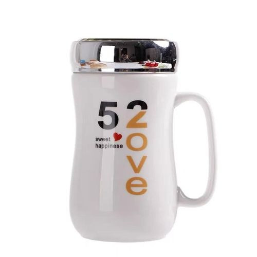 Ceramic Tea Coffee Mug Gift Cup With Lid -White