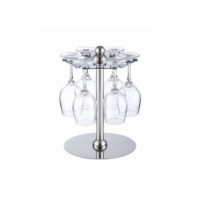 Countertop Rotating 6 Wine Glass Cup Holder Drying Rack Stand Storage -Silver.