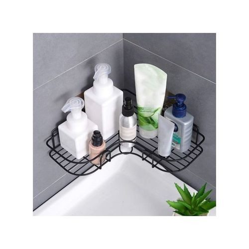 Self-Adhesive Metal Bathroom Kitchen Corner Rack Storage Shelves - Black/White