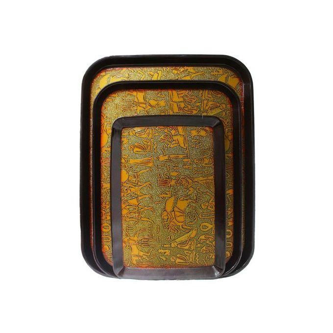 Set Of 3 Non Slide Rubber Serving Trays -Gold