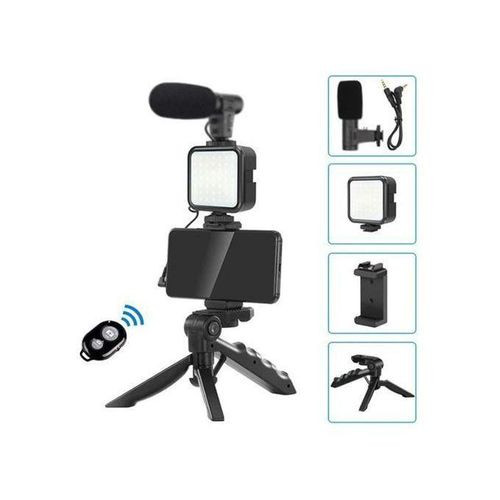 Tripod Recording Portable Stabilizer Cell Phone Tripod Led Beauty Leg Pocket Fill Light Smartphone Video Making Kit - Black