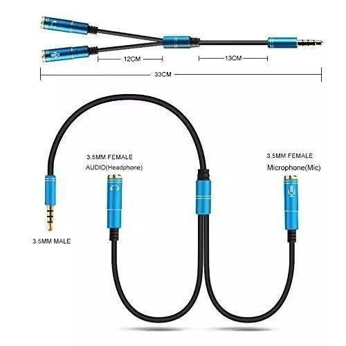 3.5mm 1 Male Jack Plug to 2 Female Sockets Y Splitter Cable-Blue
