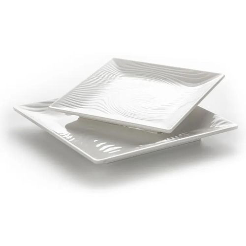 6 Pieces Set Of Large Square Melamine Plates With Unique Design-White