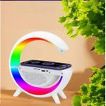 5-In-1 Bluetooth Speaker, WIreless Phone Charge, FM Radio, Table Lamp -White