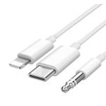 Type-C And Lightning To 3.5Mm Aux Audio Cable, - White,