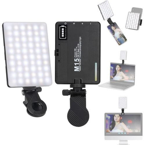 LED Camera Light, Portable Photography Video Lights Selfie Light for iPhone,Warm and Cool 3 Colors 3000-9900K, 72pcs Beads, with Cell Phone Clip, with 1/4 Standard Screw, Rechargeable CRI 80