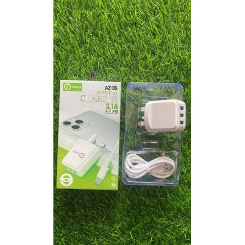 Zarin 3.0 USB Charger With Type-C Cable, - White,