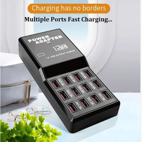 USB Fast Charger 12 USB Ports For Multi Charging Devices, - Black,