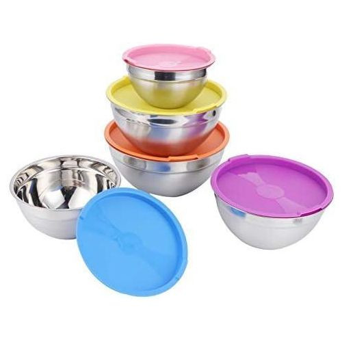 10 Pieces Stainless Steel Serving Dishes With Colourful Lids -Silver
