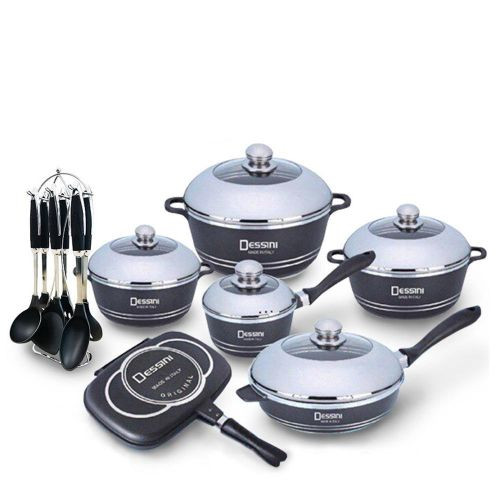 18 Pieces Non Stick Cookware Set With A Grill Pan Frying Pan And Saucepans-Black/Silver
