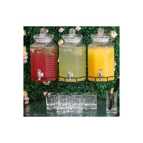 3 Bottles Water Juice Glass Dispenser With Tap-Transparent