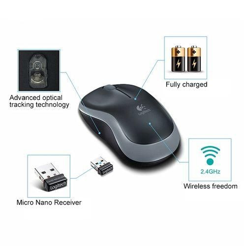 Logitech M185 2.4GHz 3-keys 1000DPI Wireless Optical Mouse, Wireless Range: 10m (Black)