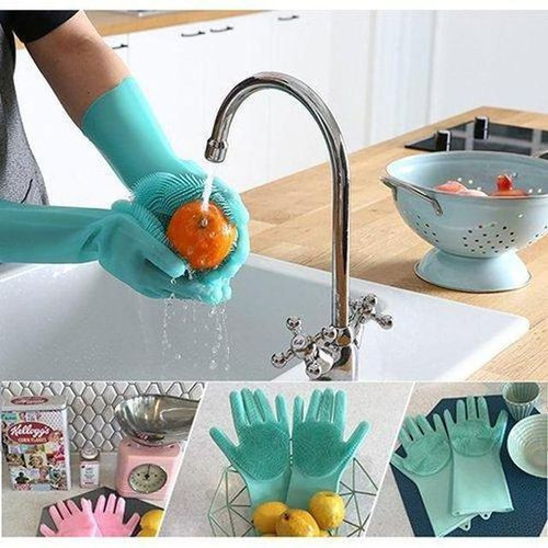 1Pair Dishwashing Cleaning Gloves Magic Silicone Rubber Dish Washing Glove for Household Scrubber Kitchen Clean Tool Scrub..
