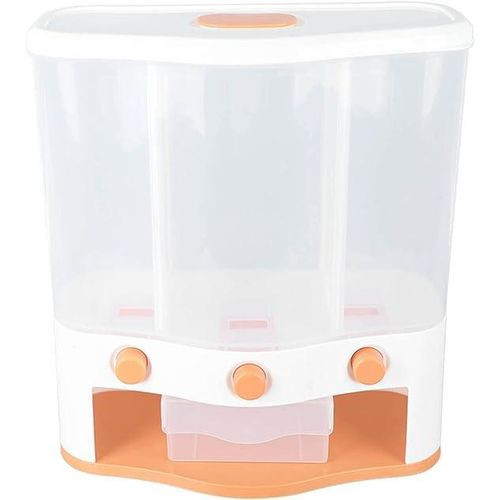 Grain Dispenser Box, 3 Grid Grain Storage Container 6L Large Capacity Rice Container Transparent Rice Storage Bin for Rice Bean Grain Cereal Dog Pet Cat Flour Sugar-Multicolour